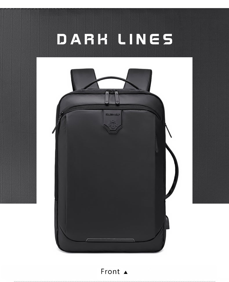 جولدن وولف GB00450 حقيبة ظهر لابتوب قابلة للتحويل مقاومة للرذاذ 15.6" - لون اسود — جولدين وولف - Image 4